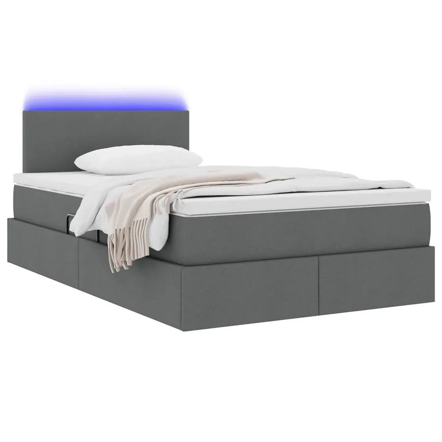 Lit de rangement LED avec matelas Gris foncé 120 x 190 cm Tissu - 3