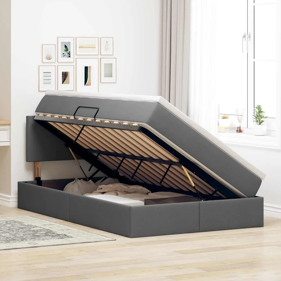 Lit de rangement LED avec matelas Gris foncé 120 x 190 cm Tissu - 4