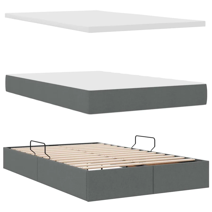 Lit de rangement LED avec matelas Gris foncé 120 x 190 cm Tissu - 9