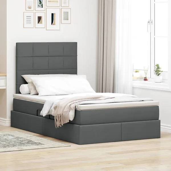 Lit avec rangement et matelas Gris foncé 120 x 190 cm tissu