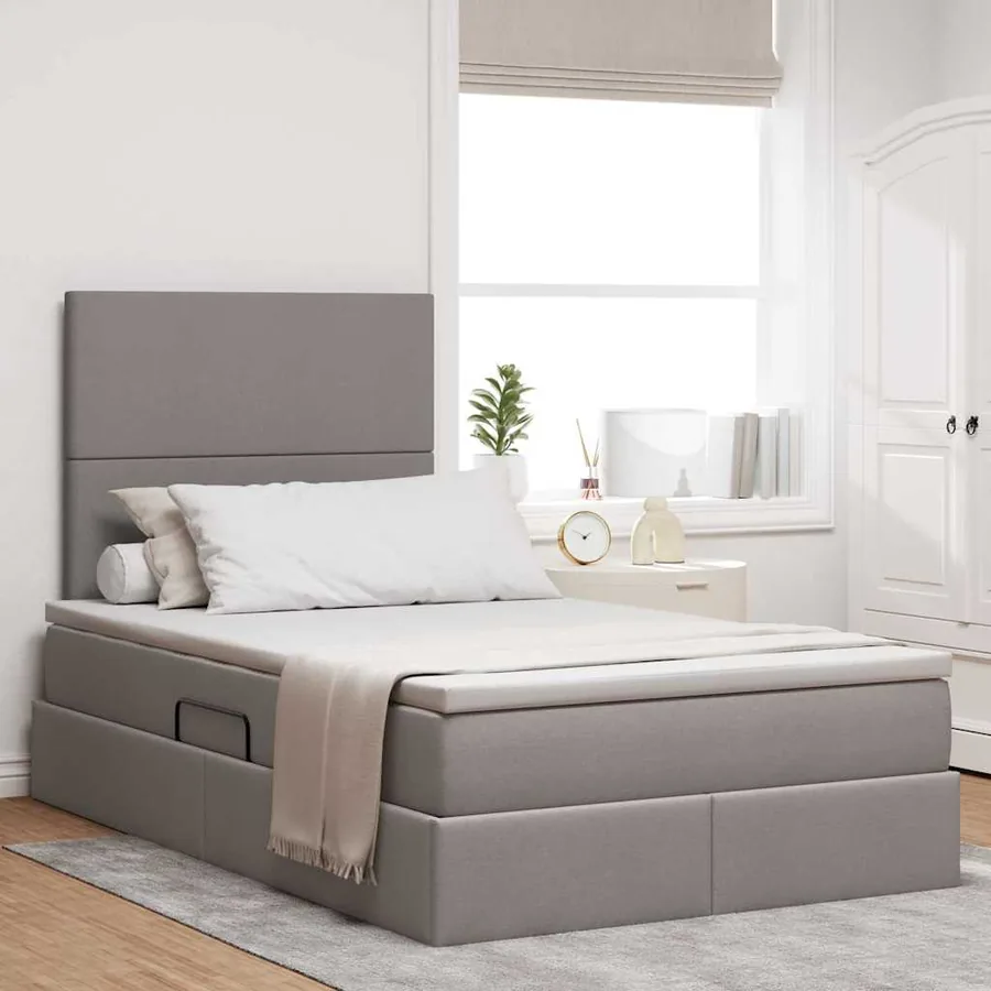 Lit avec rangement et matelas Taupe 120 x 200 cm tissu