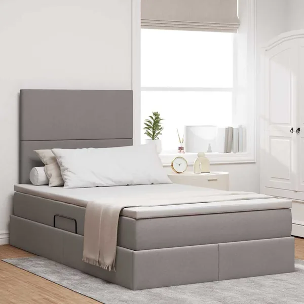 Lit avec rangement et matelas Taupe 120 x 200 cm tissu