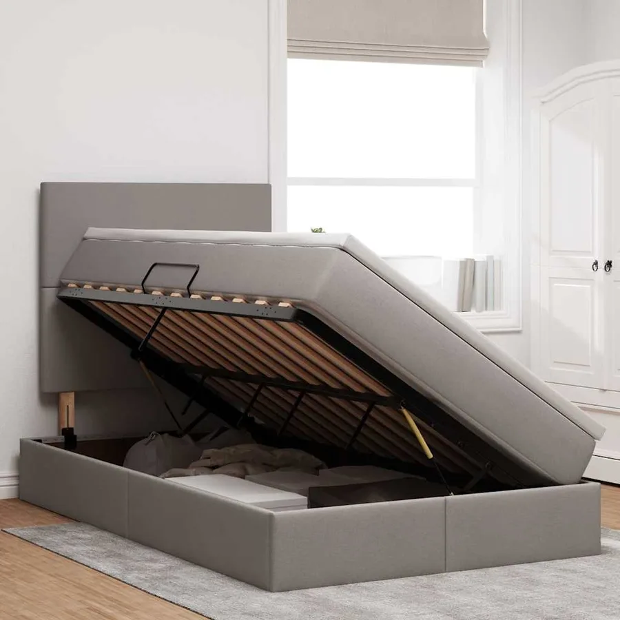 Lit avec rangement et matelas Taupe 120 x 200 cm tissu - 4
