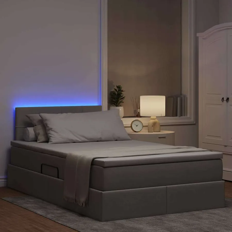 Lit de rangement LED avec matelas Taupe 120 x 200 cm Tissu - 5
