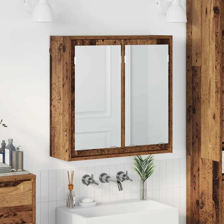 Armoire Miroir de Salle de Bain Bois Ancien 60 x 20 x 60 cm