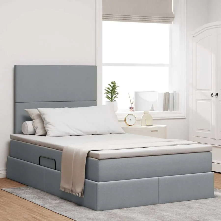 Lit de rangement LED avec matelas Gris clair 120 x 200 cm Tissu