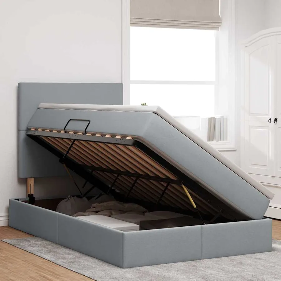 Lit de rangement LED avec matelas Gris clair 120 x 200 cm Tissu - 4