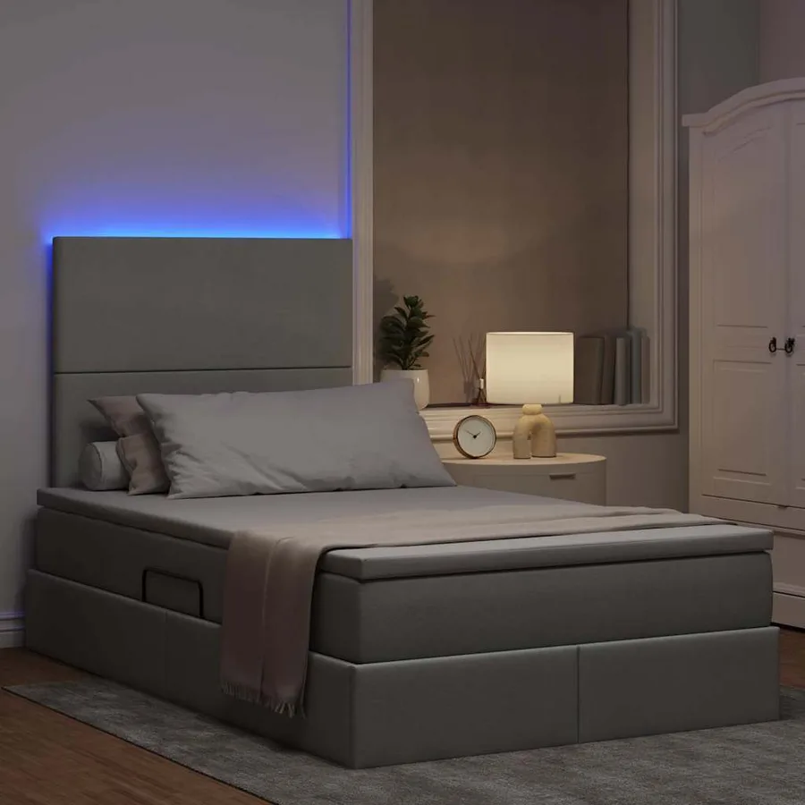 Lit de rangement LED avec matelas Gris clair 120 x 200 cm Tissu - 5