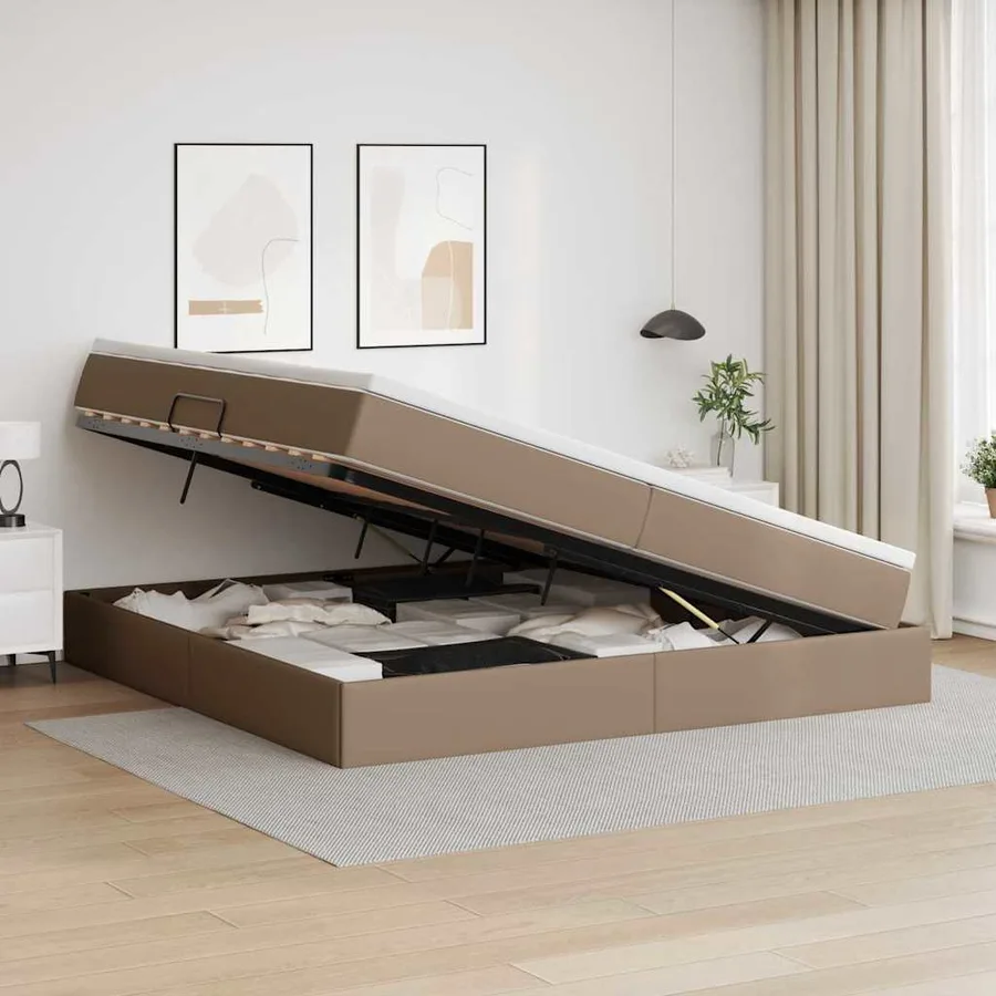 Lit avec rangement et matelas Cappuccino 200 x 200 cm - 4