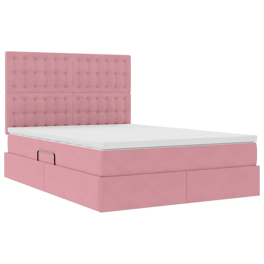 Lit avec rangement et matelas Rose 140 x 190 cm Velours - 5