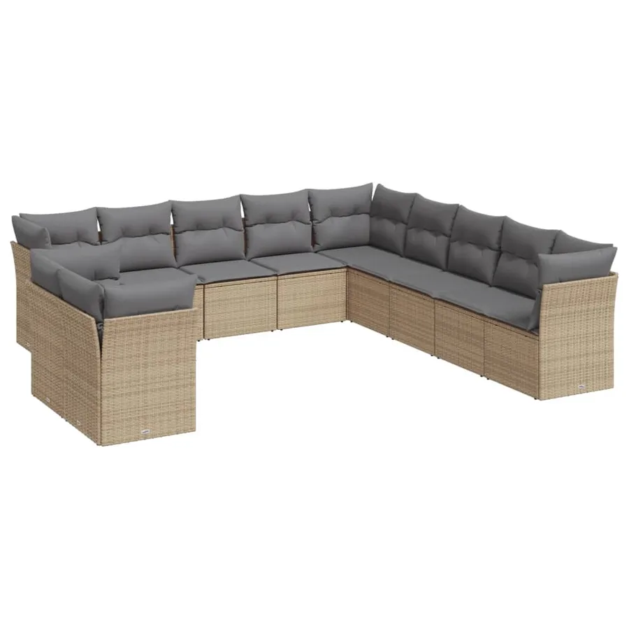 Salon de jardin 11 pcs avec coussins beige résine tressée - 2