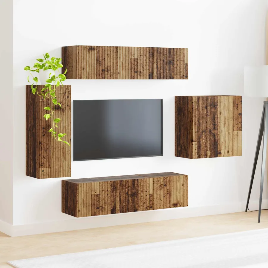 Ensemble de meuble TV mural Montage mural 6 pcs Bois Ancien - 4