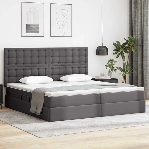 Lit de Rangement Gris 200 x 200 cm Cuir synthétique