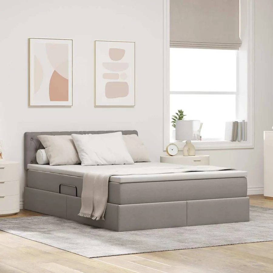 Lit de rangement LED avec matelas Taupe 140 x 190 cm Tissu