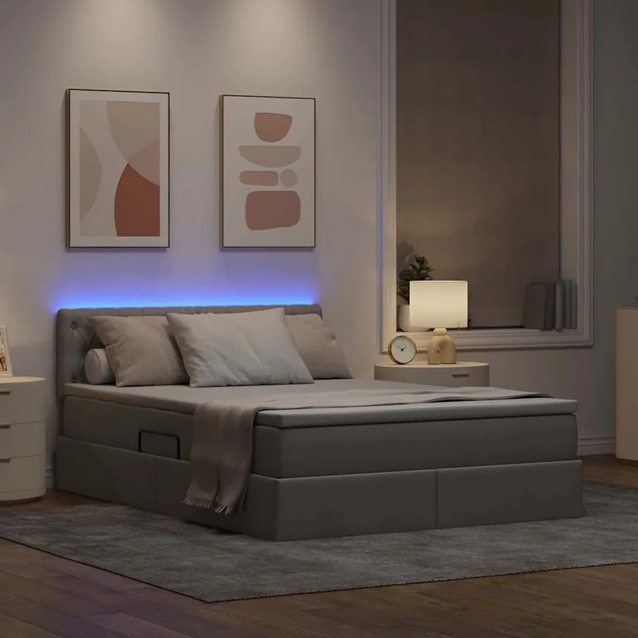 Lit de rangement LED avec matelas Taupe 140 x 190 cm Tissu - 5