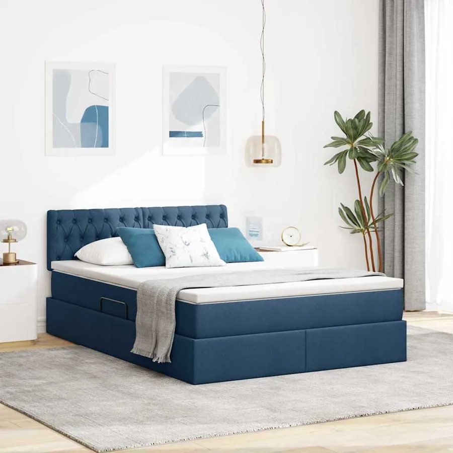 Lit avec rangement et matelas avec matelas Bleu 140 x 190 cm