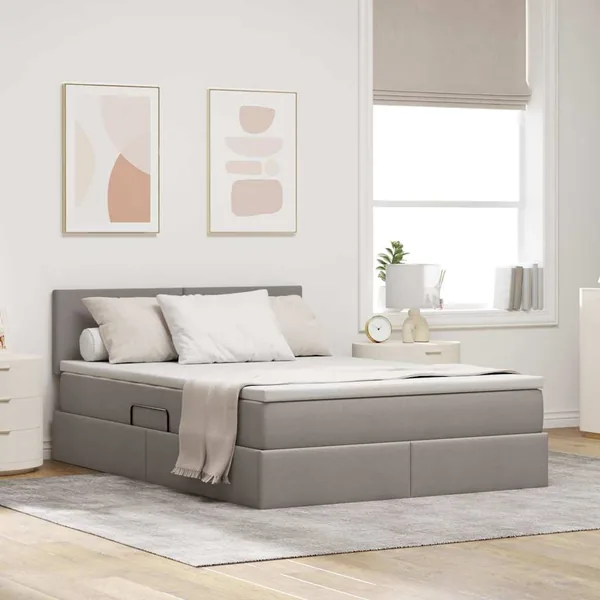 Lit avec rangement et matelas avec matelas Taupe 140 x 190 cm
