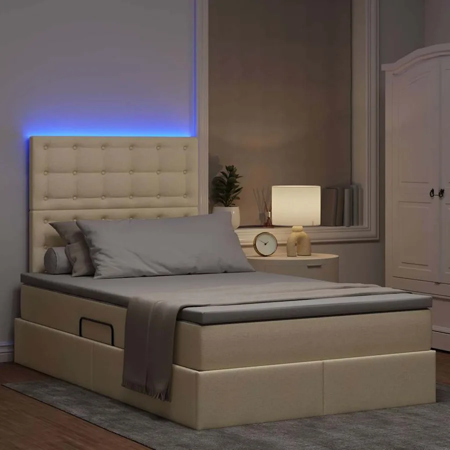 Lit de rangement LED avec matelas Crème 120 x 200 cm Tissu - 5