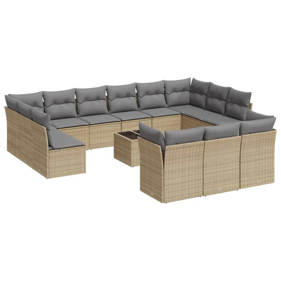 Salon de jardin avec coussins 14 pcs beige résine tressée - 2