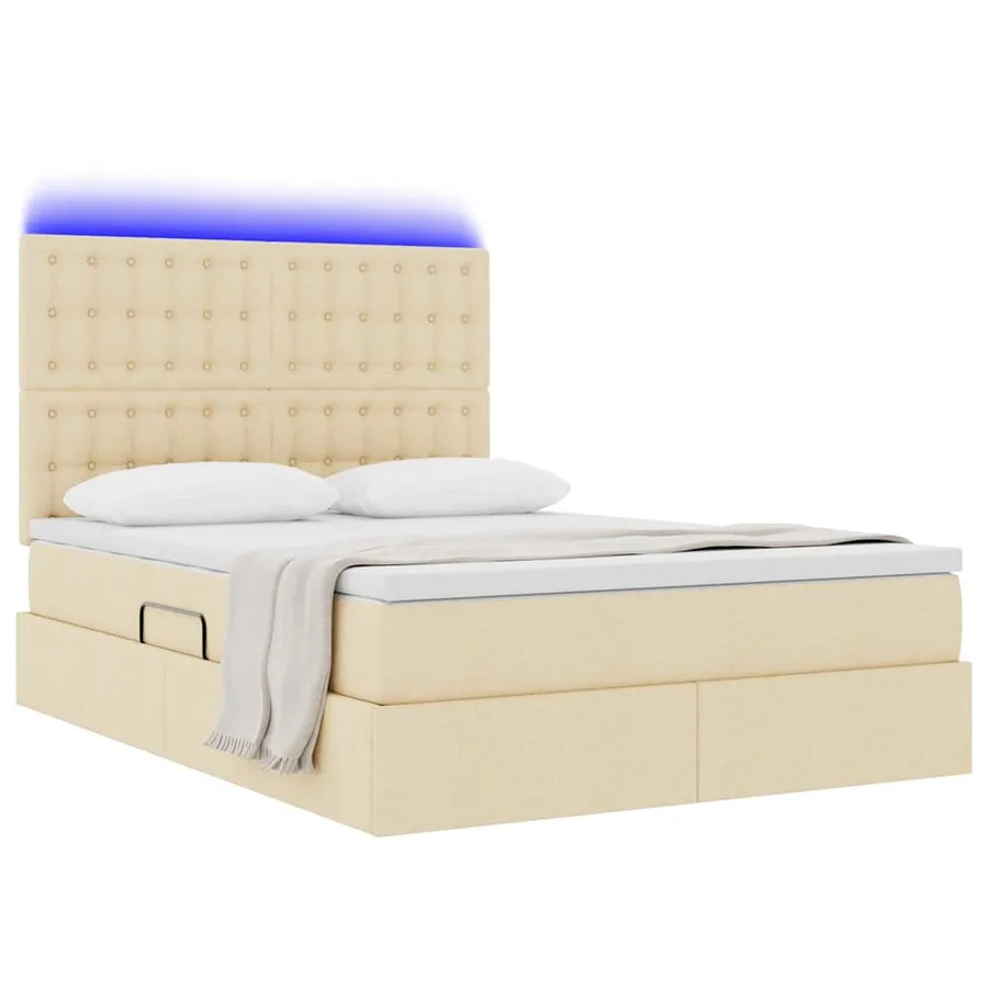Lit de rangement LED avec matelas Crème 140 x 190 cm Tissu - 3