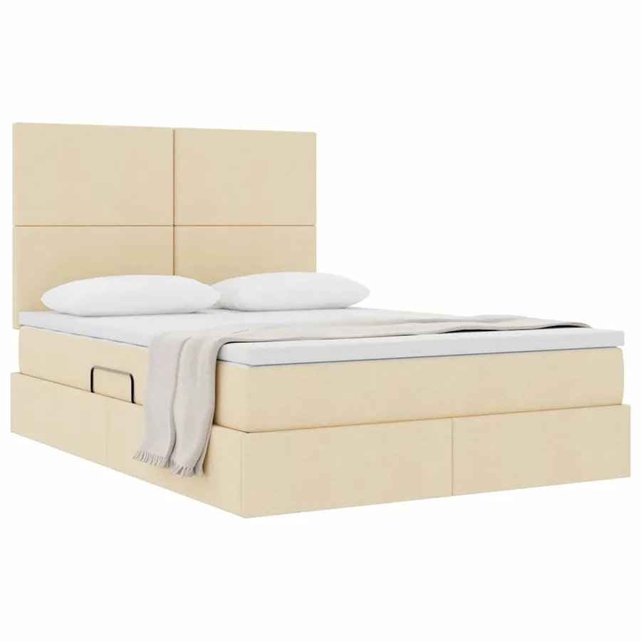 Lit avec rangement et matelas Crème 140 x 190 cm tissu - 3