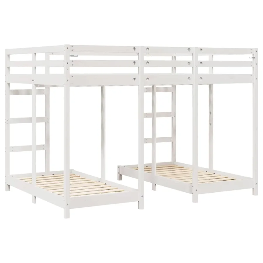 Cadre de lit superposé triple Blanc 140 x 200 cm Pin massif - 6