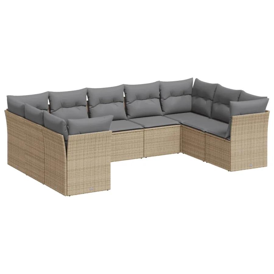 Salon de jardin avec coussins 9 pcs beige résine tressée - 2