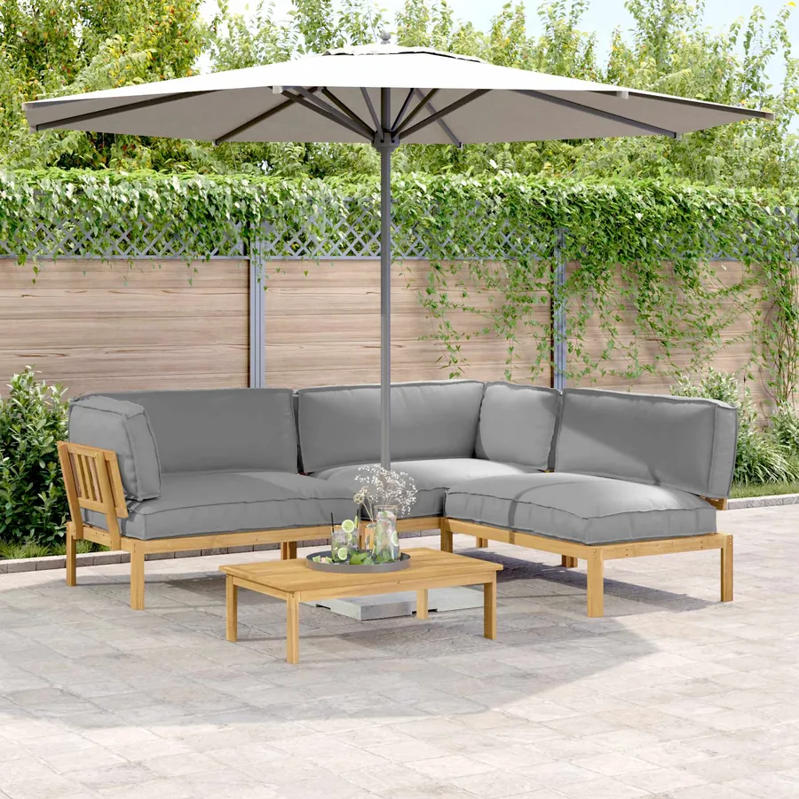 Ensemble de Canapés Uni 4 pcs Gris Bois d'Acacia Massif