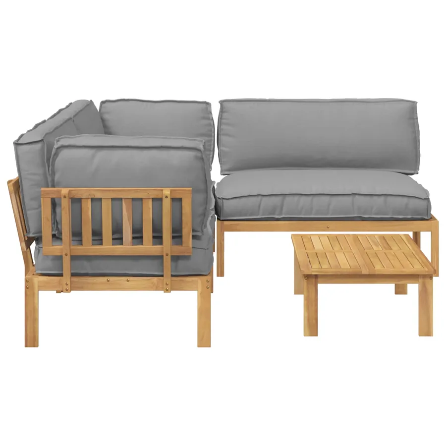 Ensemble de Canapés Uni 4 pcs Gris Bois d'Acacia Massif - 11