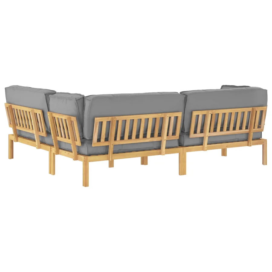 Ensemble de Canapés Uni 4 pcs Gris Bois d'Acacia Massif - 12