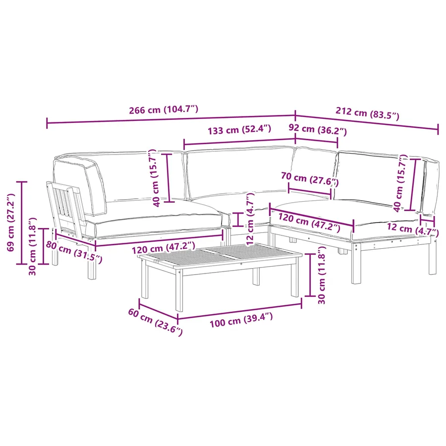 Ensemble de Canapés Uni 4 pcs Gris Bois d'Acacia Massif - 19