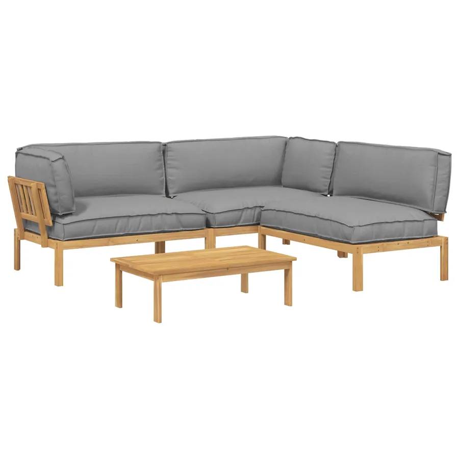 Ensemble de Canapés Uni 4 pcs Gris Bois d'Acacia Massif - 2