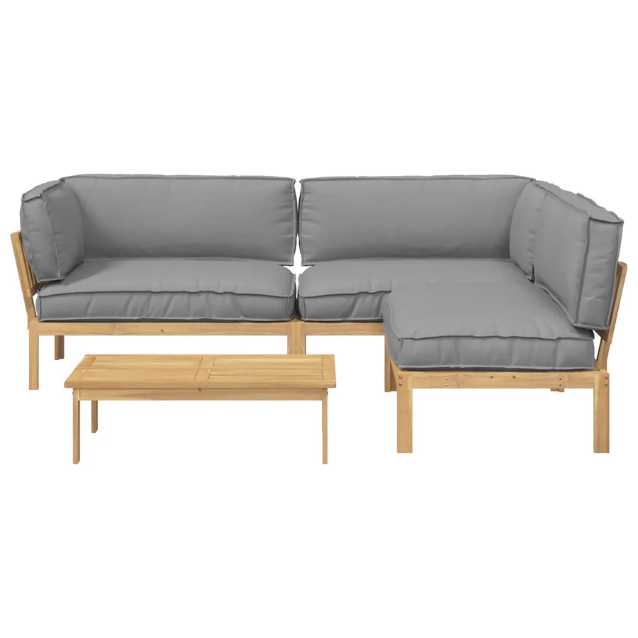 Ensemble de Canapés Uni 4 pcs Gris Bois d'Acacia Massif - 8