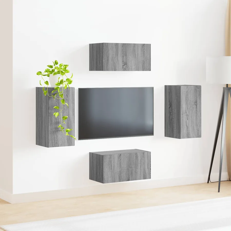 Ensemble meuble TV 4 pcs Gris Sonoma Bois d'ingénierie - 4