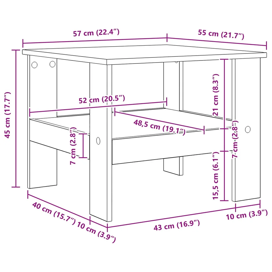 Table basse Chêne noir 57 x 55 x 45 cm Bois d'ingénierie - 8