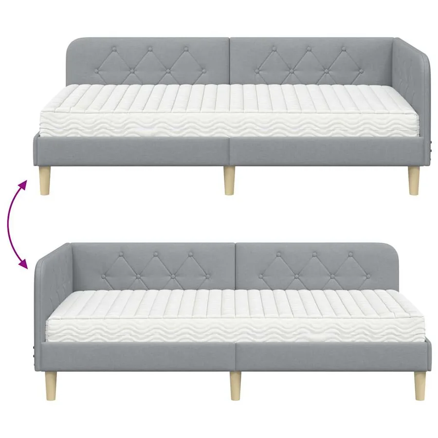 Cadre de lit d'angle Gris clair 90 x 190 cm tissu - 12