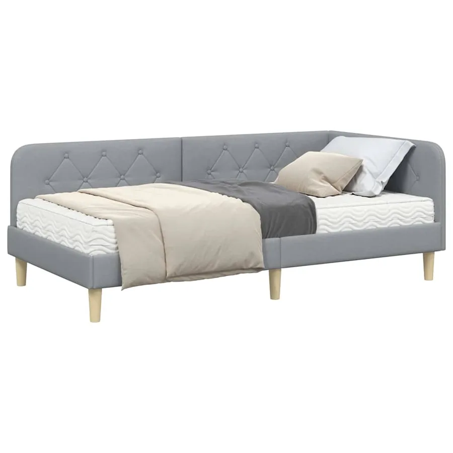 Cadre de lit d'angle Gris clair 90 x 190 cm tissu - 3