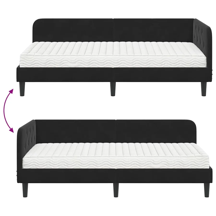 Cadre de lit d'angle Noir 90 x 190 cm Velours - 12