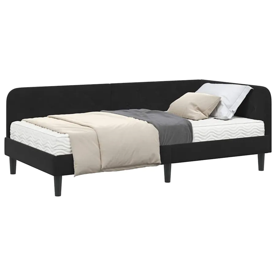 Cadre de lit d'angle Noir 90 x 190 cm Velours - 3
