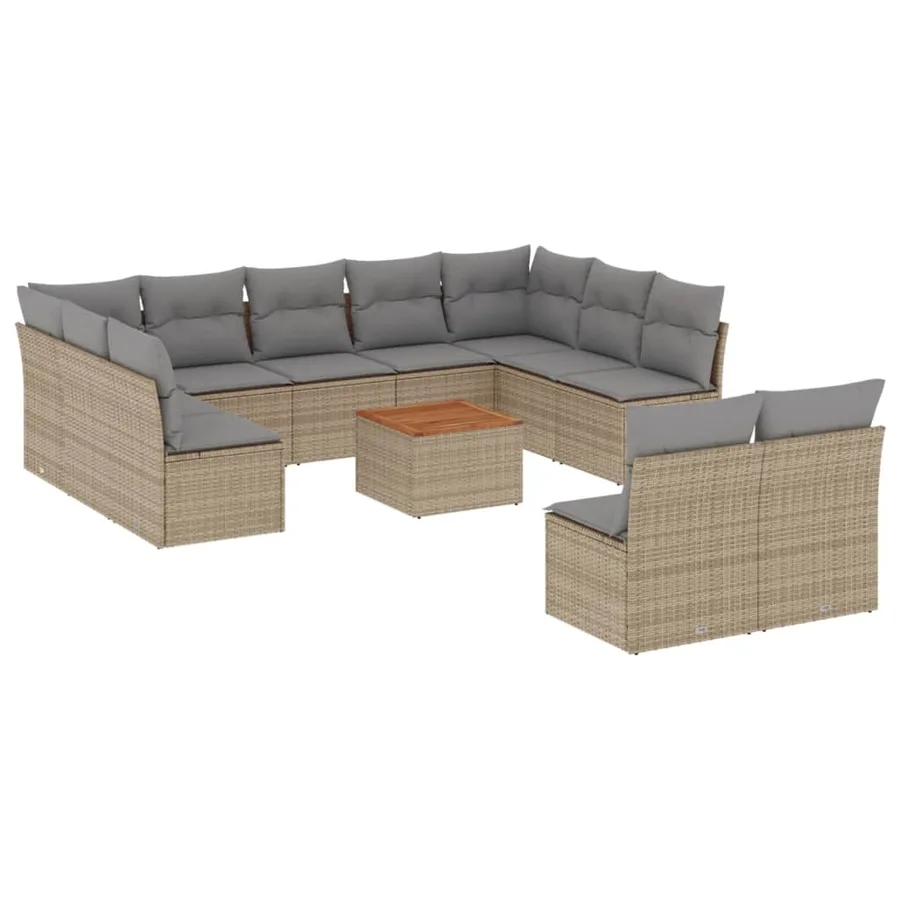 Salon de jardin avec coussins 12 pcs beige résine tressée - 2