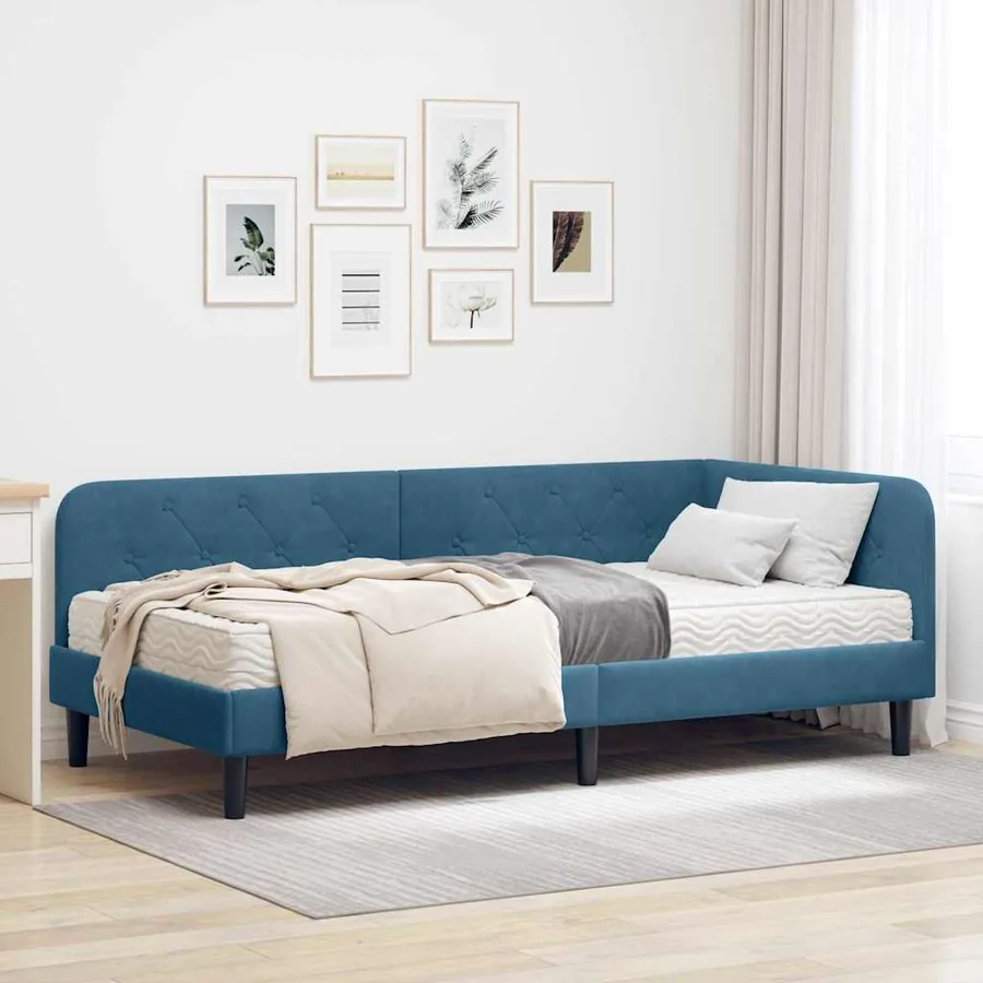 Cadre de lit d'angle Bleu 100 x 200 cm Velours