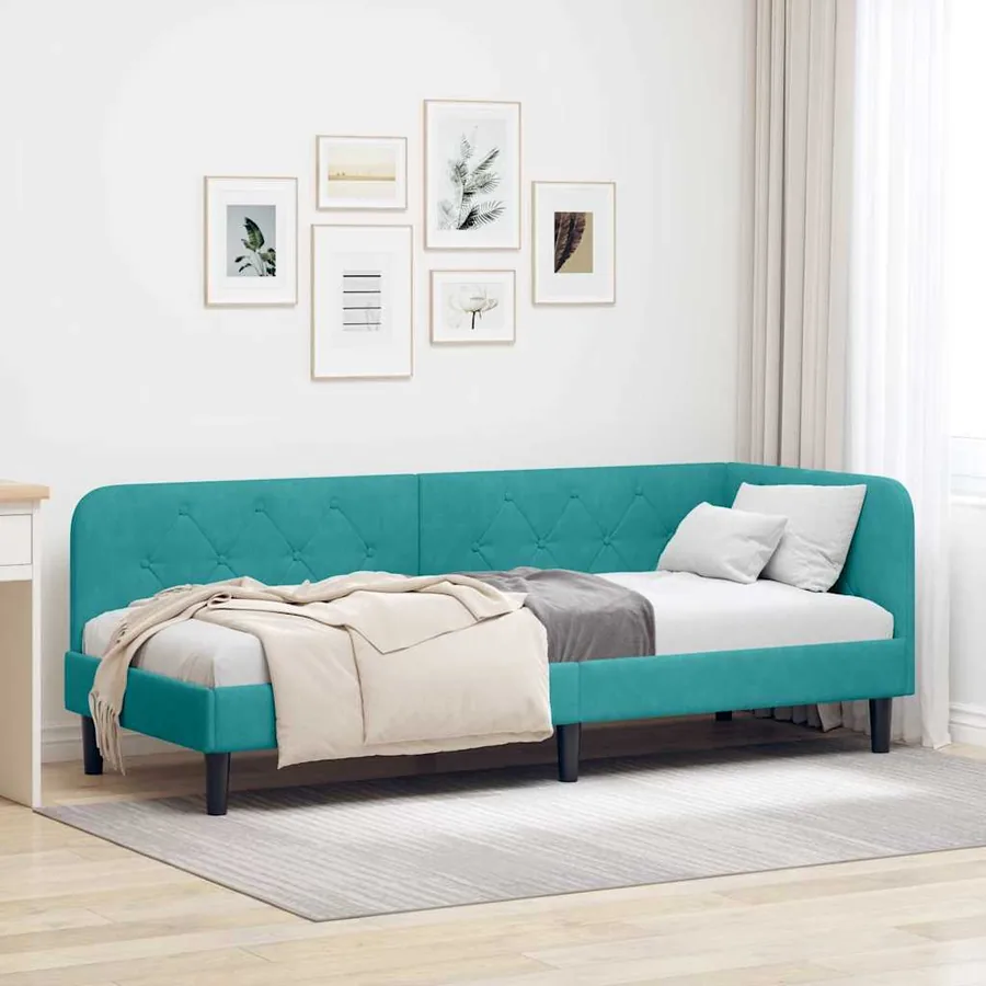 Cadre de lit d'angle Turquoise 80 x 200 cm Velours