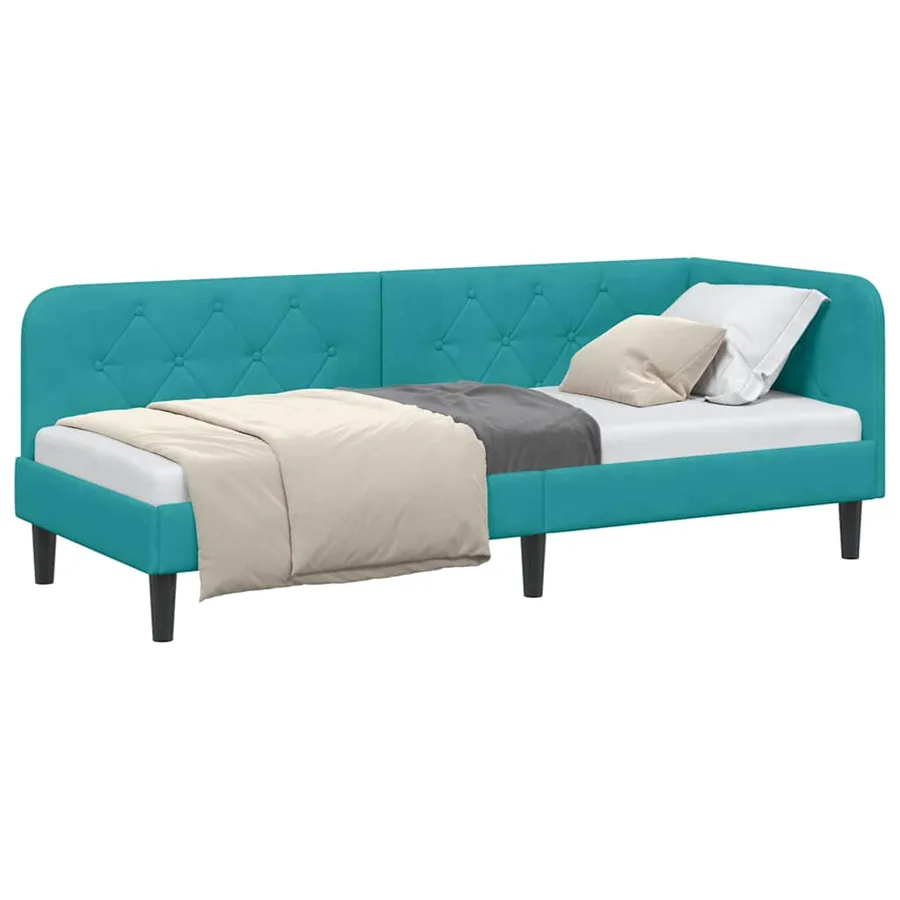 Cadre de lit d'angle Turquoise 80 x 200 cm Velours - 3