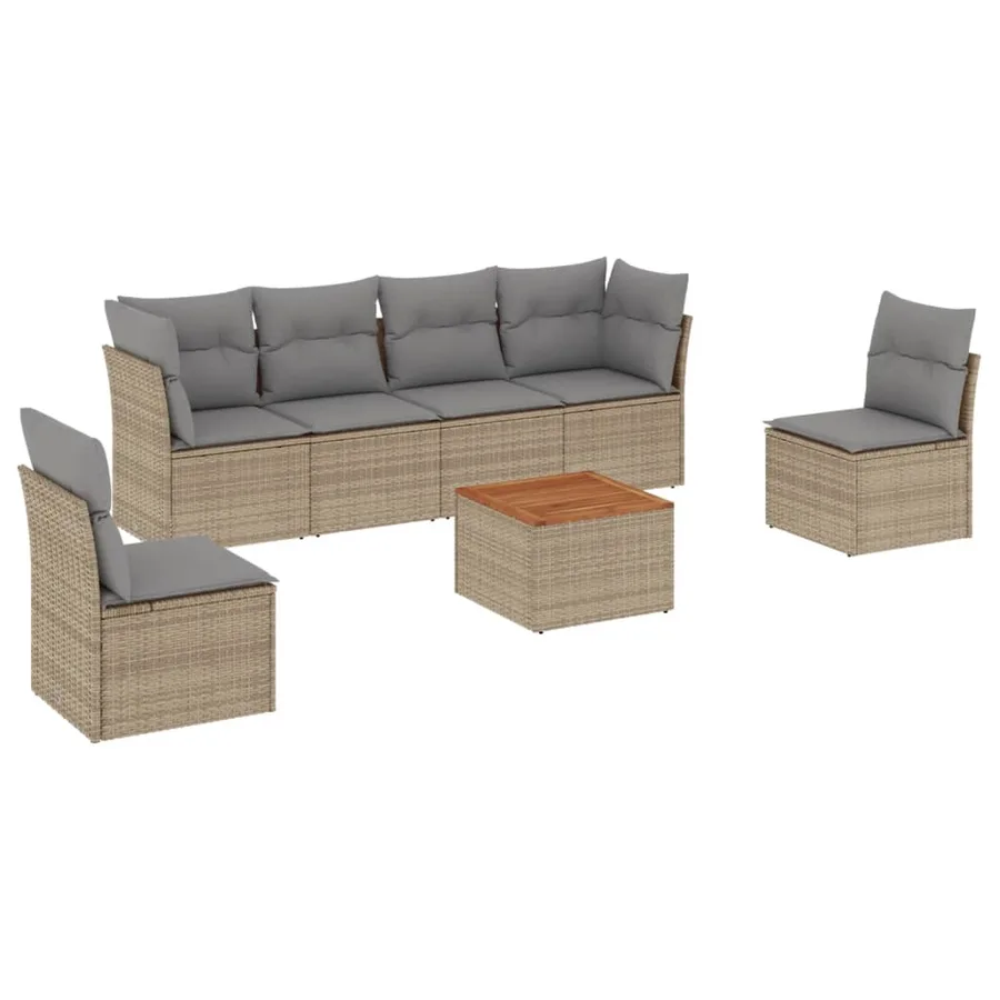 Salon de jardin avec coussins 7 pcs beige résine tressée - 2