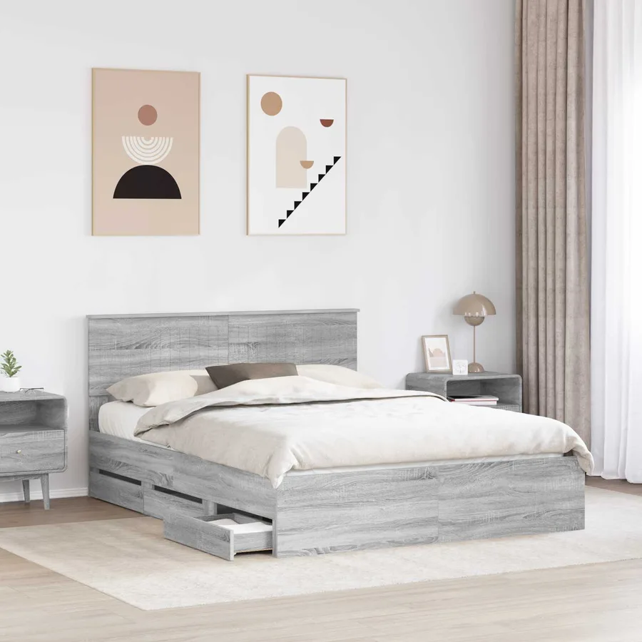 Cadre de lit Gris Sonoma 150 x 200 cm Bois Ingénierie - 3