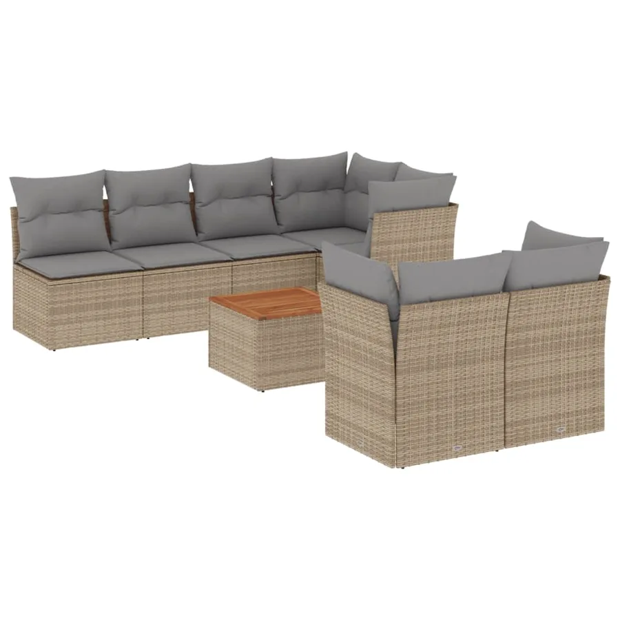 Salon de jardin avec coussins 8 pcs beige résine tressée - 2