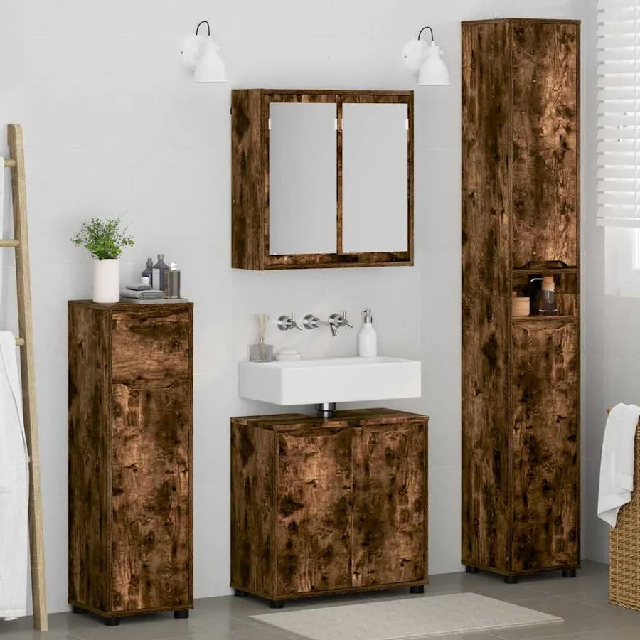 Ensemble de mobilier de salle de bain 4 pcs Chêne fumé - 4