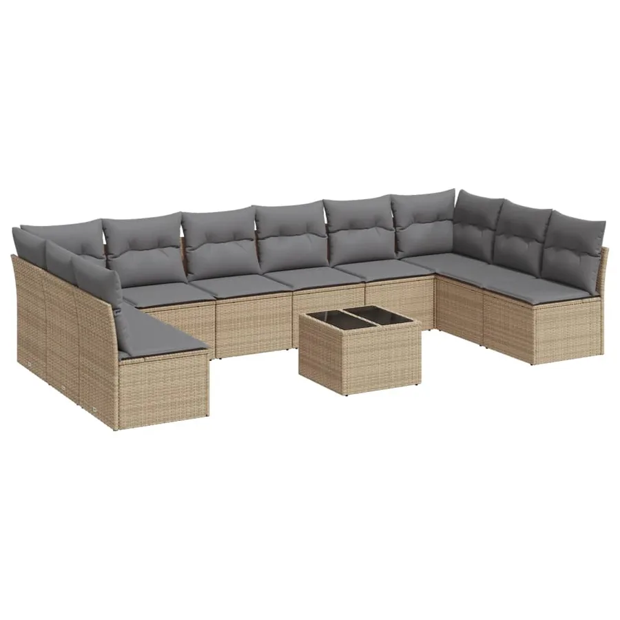Salon de jardin 11 pcs avec coussins beige résine tressée - 2