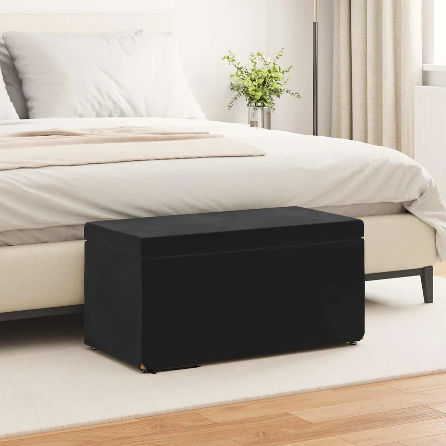 Tabouret Noir 81 x 41 x 40 cm Velours et Bois Composite