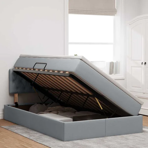 Lit avec rangement et matelas Gris clair 120 x 190 cm